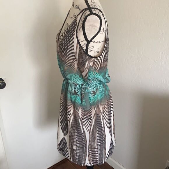 Bebe V-Neck Color Blocked Printed Dress Resort Cruise Boho Vacation Event - Picture 8 of 12